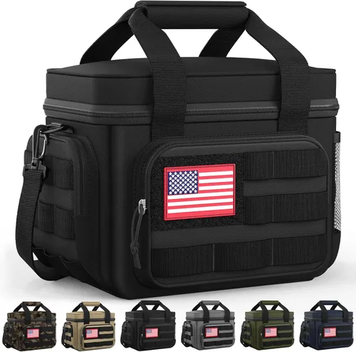 HOTOR Lonchera para hombres y mujeres, bolsa de almuerzo aislada con múltiples bolsillos, bolsa térmica táctica para el trabajo, senderismo, Negro