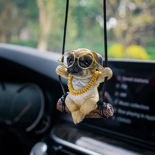 Miniatura 7 de Floruit Accesorios para colgar en el espejo del auto con diseño de pug, lindos accesorios para el espejo retrovisor que se balancea para hombres