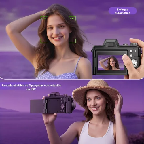 Miniatura 4 de Cámara digital, FHD 4K Cámara digital de apuntar y disparar con zoom de 16X antivibración, cámara pequeña compacta de 48 MP con tarjeta de 32 GB