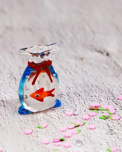 Miniatura 3 de Pez Dorado en Miniatura de Vidrio, Pequeño Pez Dorado en una Bolsa, Figurina de Pez Rojo de Vidrio para Casa de Muñecas, para Ornamento de Acuario
