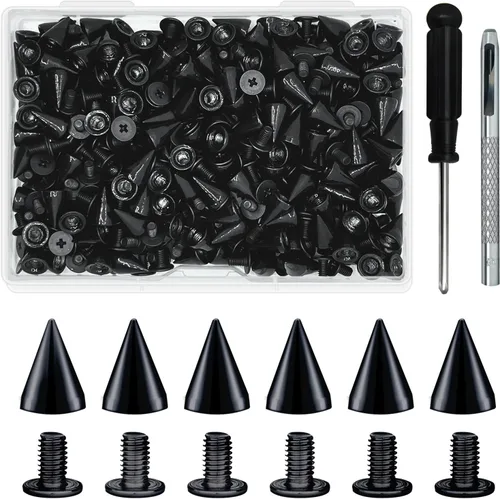 200 juegos de 9.5 mm de tachuelas en forma de cono de metal con tornillos para artesanía en cuero, decoración, accesorios de ropa estilo punk rock