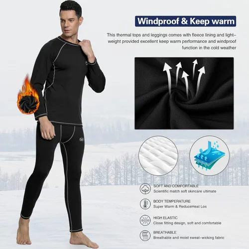Miniatura 5 de MeetHoo Mens Thermal Underwear Set Base Layers Winter Gear Compression Long Johns with Fleece Lined for Skiing