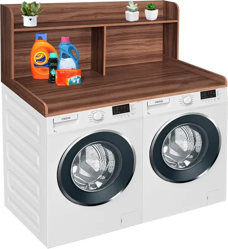 Miniatura 8 de Royxen Encimera de lavadora y secadora con estante extra alto, 19 pulgadas de altura para lavadora y secadora, encimera de lavandería con Roble