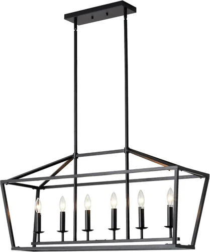 Miniatura 12 de XILICON Candelabro rectangular para isla de cocina, lámpara lineal de 5 luces, para comedor, casa de campo, color negro, moderno, industrial