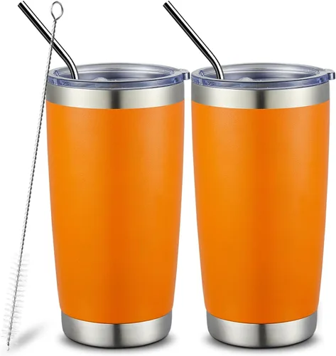 Miniatura 19 de COMOOO Taza de viaje de acero inoxidable de doble pared aislada al vacío de 20 onzas con tapa y pajita, taza de café aislada con recubrimiento