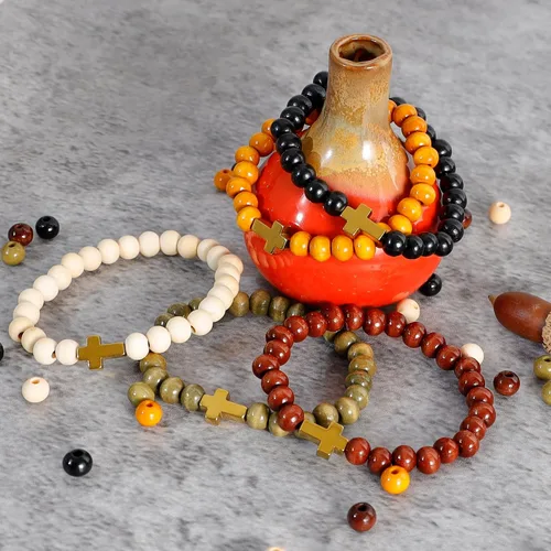 Miniatura 2 de MILAKOO 5 pulseras elásticas de madera con cuentas para hombres y mujeres