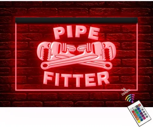 190092 Pipe Fitter Tools Shop Store Service Repair Display Open Display LED Letrero de neón (12 x 8 pulgadas, 16 colores por control remoto)