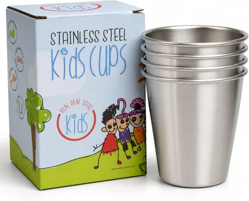 Miniatura 7 de Vasos de acero inoxidable para niños - Juego de 4 - Vasos de metal para niños y niños pequeños, vasos de primera calidad de 10 oz