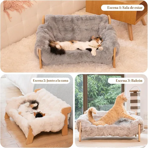 Miniatura 6 de CHEERHOME PETS Sofá Cama Elevada para Gatos para Interiores, Sofá de Madera para Gatos con Funda Esponjosa Lavable Silla Lounge Elevada para Gatitos