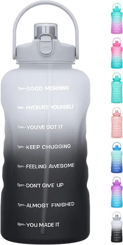Miniatura 16 de Botella de agua de un galón con popote, 128 onzas (3.8 L), libre de BPA - Innovadora botella deportiva con tapa 2 en 1 con recordatorios Jacaranda