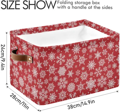 Miniatura 4 de Bolaz Cesta de almacenamiento plegable, cubos organizadores con patrón de Navidad con copos de nieve blancos sobre fondo rojo, bolsa de cubo