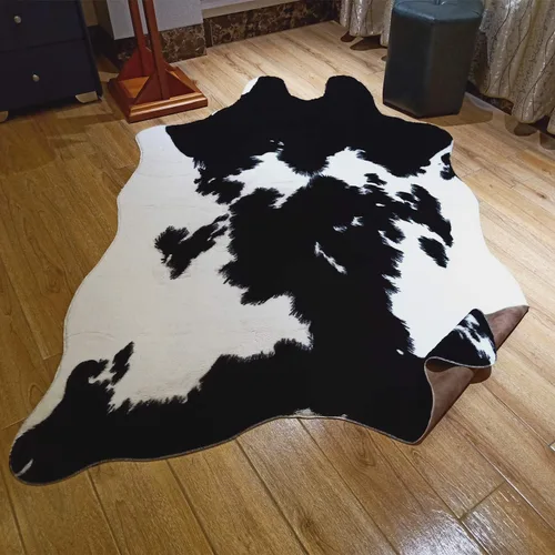 JACCAWS Alfombra de piel de vaca blanca y negra, 4.6 x 6.6 pies, tamaño grande (4.6 x 6.6 pies, color blanco y negro)