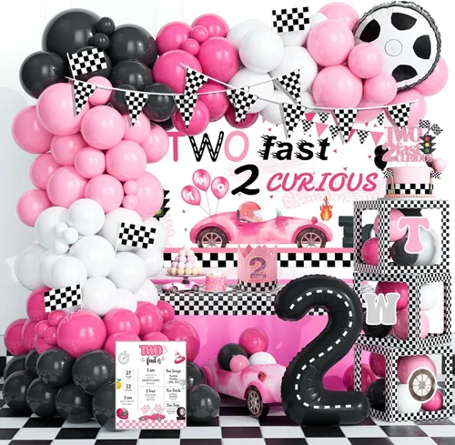 Dos decoraciones de cumpleaños rápidas: 118 piezas, 2 suministros de fiesta de cumpleaños rápidos con telón de fondo, guirnalda de globos, cajas,