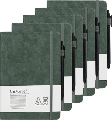 Miniatura 12 de Cuadernos diarios para mujeres y hombres, paquete de 5 unidades, tapa dura de cuero a granel con soporte para bolígrafo, 160 páginas, papel grueso