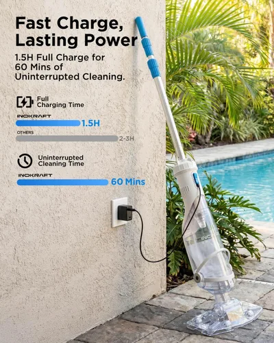 Miniatura 7 de InoKraft Aspiradora de Piscina para Piscina sobre el Suelo, Aspiradora de Piscina Manual Inalámbrica para Piscinas Enterradas, Limpiador de Piscina