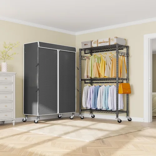 Miniatura 2 de VIPEK R2C Perchero de Ropa Mediano de Servicio Pesado con Ruedas, Perchero Rodante con Cubierta, Perchero de Ropa Ajustable para Colgar Ropa