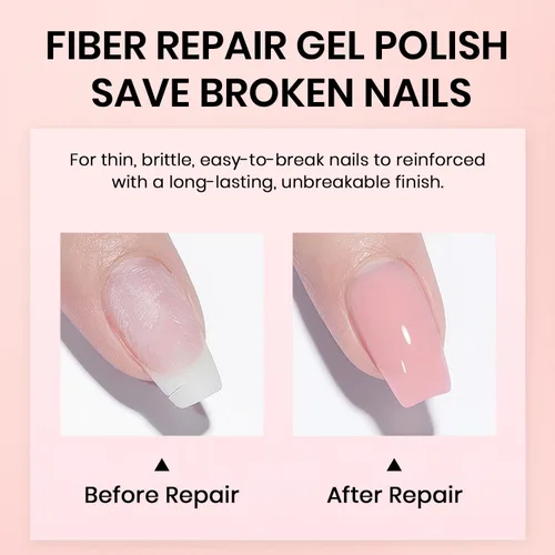 Miniatura 6 de RARJSM Esmalte de uñas de gel con base de goma de fibra de vidrio rosa y flor de cerezo desnudo, para reparar uñas rotas, fortalecedor, capa base