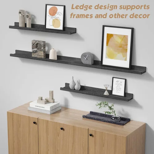Miniatura 6 de Forbena Estante de repisa negra para fotos, estantes flotantes con borde para pared, estantes de pared pequeños para baño, dormitorio, cocina