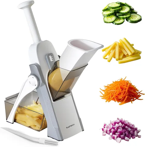 SupMaKin Cortador de mandolina seguro, cortador de papas Manual cortador de verduras de grosor ajustable cortador de alimentos, artefacto de corte