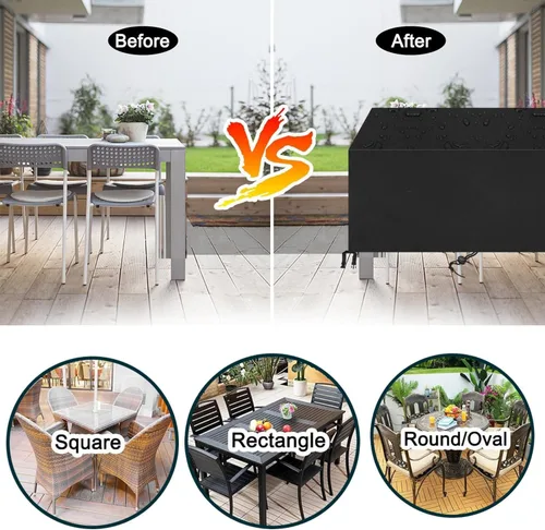 Miniatura 5 de Fundas para muebles de patio al aire libre, impermeables, 600D, rectangular, juego de mesa y silla, a prueba de viento, polvo, anti-UV, duradera