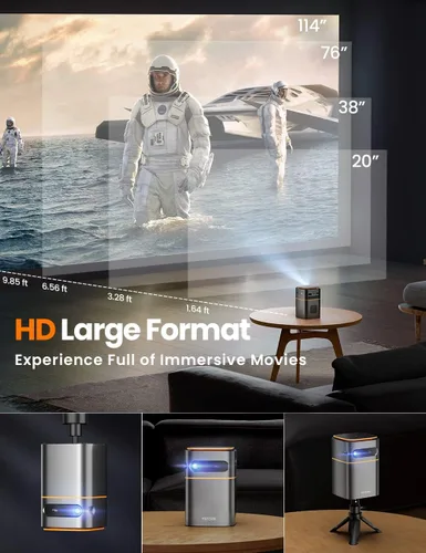 Miniatura 7 de Mini proyector con WiFi 5G, proyector pequeño HD de 1080P de corto alcance con trípode, proyector al aire libre para teléfono, proyector portátil