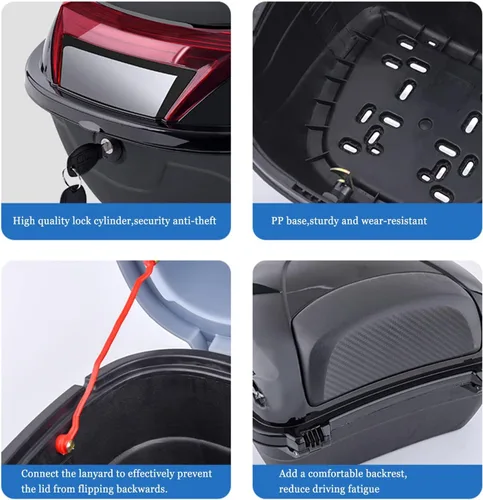 Miniatura 5 de Caja trasera universal de 42 litros para motocicleta con respaldo suave, funda rígida con accesorios de montaje, 15.7 x 14 x 11 pulgadas (color rojo)