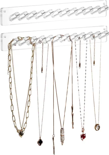 AITEE Soporte para collares, organizador de collar acrílico montado en la pared con 12 ganchos, para colgar collares, joyas, brazaletes, pulseras y