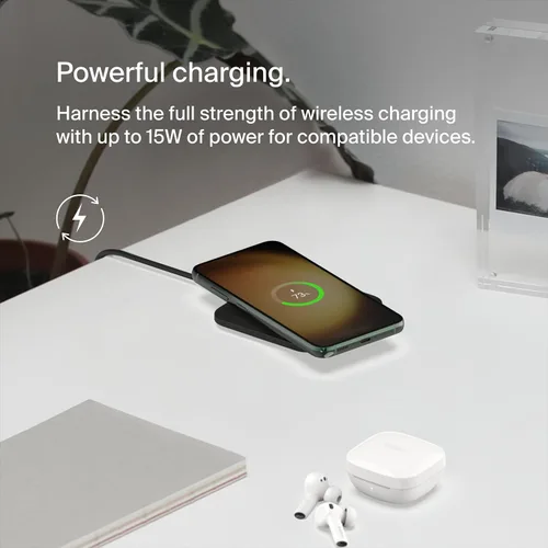 Miniatura 2 de Belkin Cargador inalámbrico de 15 W con certificación Qi, no magnético, fácil de alinear, almohadilla de carga inalámbrica rápida, cargador compacto