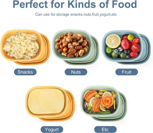 Miniatura 4 de 8 piezas recipientes de bocadillos de silicona de 10 oz para niños, pequeños recipientes de alimentos con tapas, contenedor de frutas para el 8 pza
