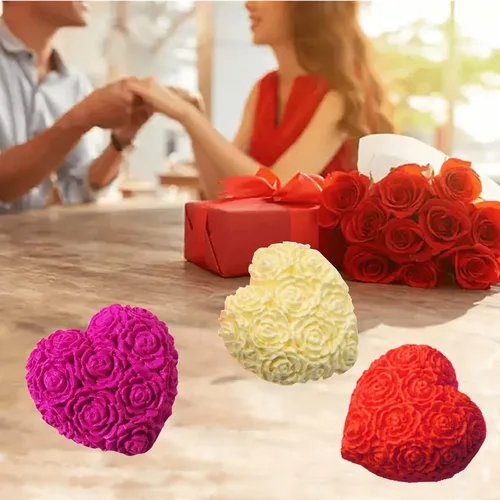 Miniatura 4 de Molde de silicona para jabón de 3 cavidades con forma de corazón de rosa para decoración de pasteles, chocolate, vela, bomba de baño, barra de loción