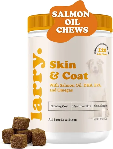 Larry - Aceite de salmón para piel y pelaje de perros, suplementos para perros para picazón en la piel y alivio de alergias, Omega 3, 4, DHA y EPA