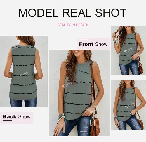 Miniatura 3 de SHEWIN - Camiseta informal sin mangas para mujer, camiseta de cuello redondo y corte holgado