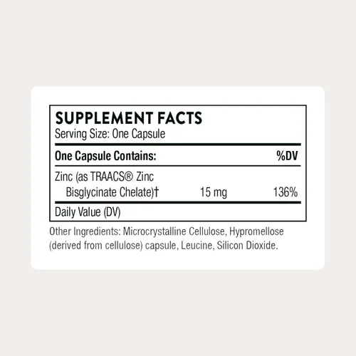 Miniatura 2 de THORNE - Bisglicinato de zinc 15 mg - Apoyo diario para la salud de la piel, los ojos y el sistema inmunológico* - Suplemento de zinc quelado - 60
