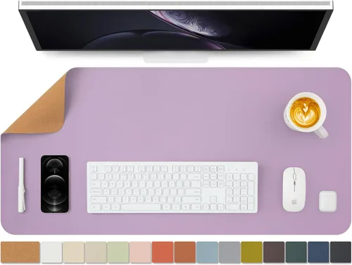 Miniatura 58 de Tapete de escritorio grande de corcho natural y cuero, tapete de escritorio ecológico, protector de escritorio de doble cara, tapete de teclado Café