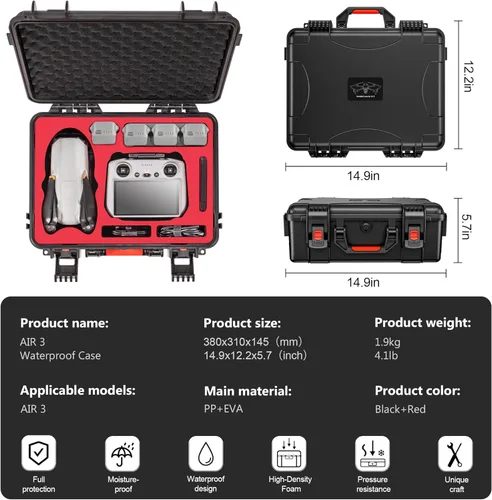 Miniatura 3 de STARTRC Air 3 Estuche rígido impermeable para DJI Air 3, negro, M, personalizado