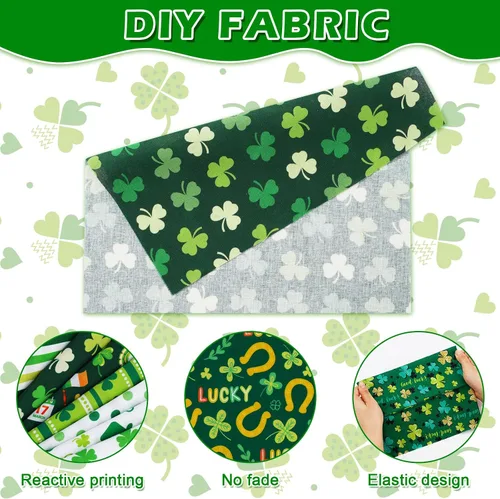 Miniatura 3 de Whaline Paquete de 12 piezas de tela de algodón para el Día de San Patricio de 10 x 10 pulgadas, tela estampada con trébol verde cuadrado, trébol