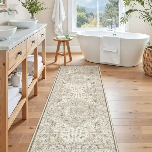 Miniatura 812 de Madane Tapete lavable de 2 x 10 pies para pasillo, cocina, recibidor, clásico, suave, antideslizante para interiores, casa de campo, baño, sala