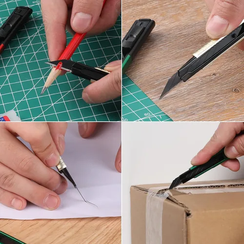 Miniatura 8 de WORKPRO Cuchillo de uso general premium con cuchilla retráctil y desmontable, juego de cortador de caja de aluminio resistente, cuchillos