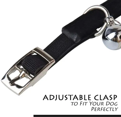 Miniatura 5 de Collar ajustable seguro para gatos CHUKCHI de terciopelo suave Adorno ostentoso de diamante con campanas de 11 pulgadas para perros pequeños y Negro