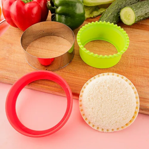 Miniatura 8 de Cortador de sándwiches y sellador para niños, 4 piezas, desoxidante de pan grande, sándwiches para hacer galletas de frutas y verduras, cortador