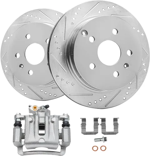 Miniatura 28 de Detroit Axle - Rotores de freno traseros perforados y ranurados + Reemplazo de calibrador de freno de disco trasero derecho para Acura TL Honda