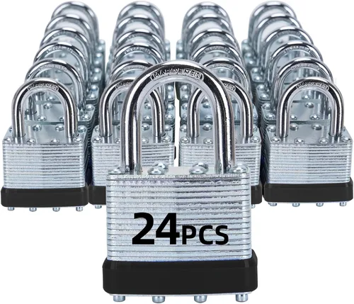 Miniatura 11 de Candados con la misma llave, 24 candados laminados con llave (1-9/16 pulgadas, 1.575 pulgadas), cerraduras iguales con llave, grillete normal