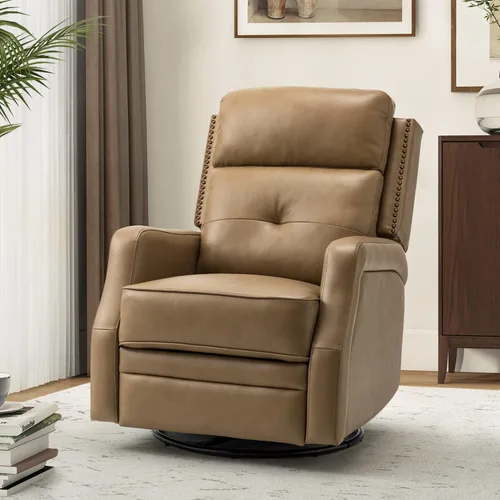Miniatura 10 de HULALA HOME Sillón reclinable giratorio de cuero genuino con respaldo ajustable y reposapiés, silla reclinable manual para sala de estar