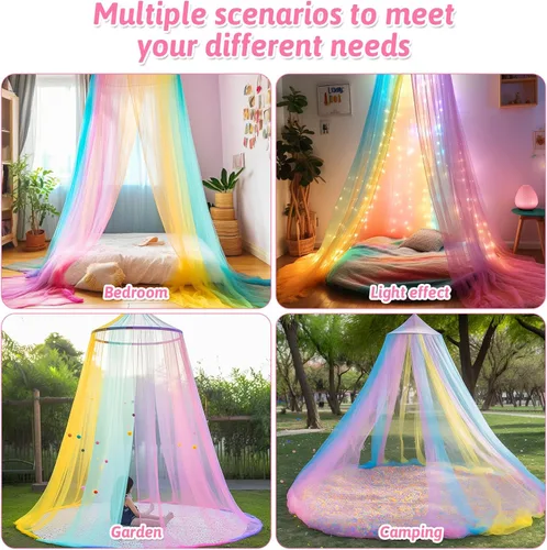 Miniatura 6 de Sublaga Mosquitera para cama, toldo de cama blanco grande para niñas, red de cama colgante, ideal para decoración de dormitorio, viajes con bolsa
