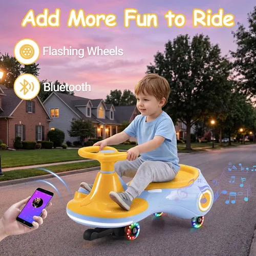Miniatura 5 de Coche Eléctrico Wiggle para Niños, Batería Recargable de 12V, Scooter Oscilante 2 en 1 con Pedal, 3 Velocidades, Altavoz Musical y Ruedas con Luces