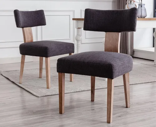 Miniatura 17 de VESCASA Sillas de comedor tapizadas de lino con patas de madera natural, modernas sillas de comedor acolchadas con ribete de cabeza de clavo
