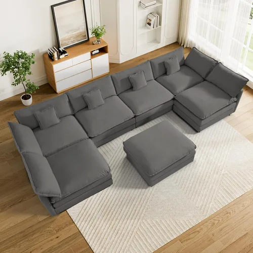 Miniatura 17 de Sofá modular de nube en forma de U de 162.6 pulgadas, sofá seccional para sala de estar, moderno sofá de nube de terciopelo de gran tamaño con Gris