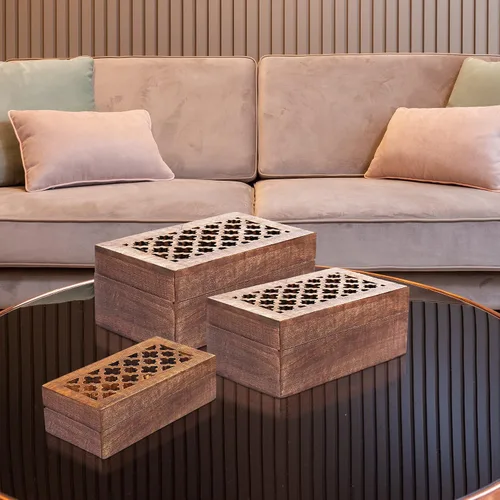 Miniatura 3 de Caja decorativa de madera 3 en 1 con tapa con bisagras – Caja de almacenamiento de esmalte mediana "Trellis – Caja decorativa hecha a mano con tapa