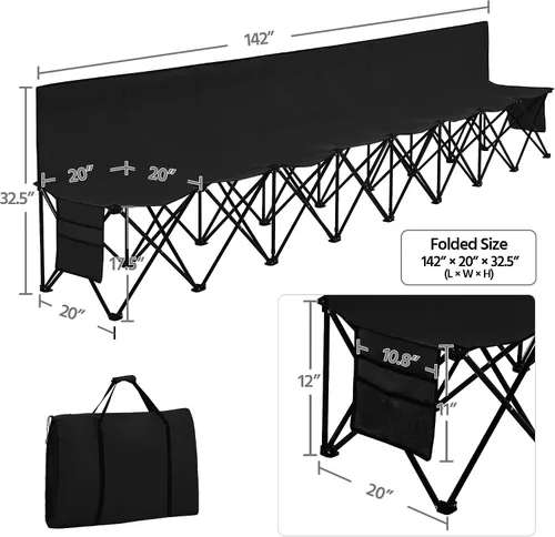 Miniatura 3 de Yaheetech Banco lateral plegable portátil de 6 asientos/8 asientos con respaldo y bolsa de transporte para deportes de equipo, fútbol, campamento