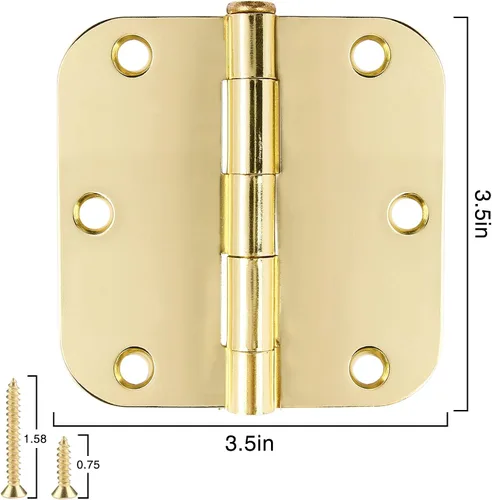 Miniatura 2 de Bisagras de puerta de latón pulido de 3.5 pulgadas, bisagras de puerta doradas, paquete de 30 esquinas de radio de 5/8 pulgadas, bisagras de puerta